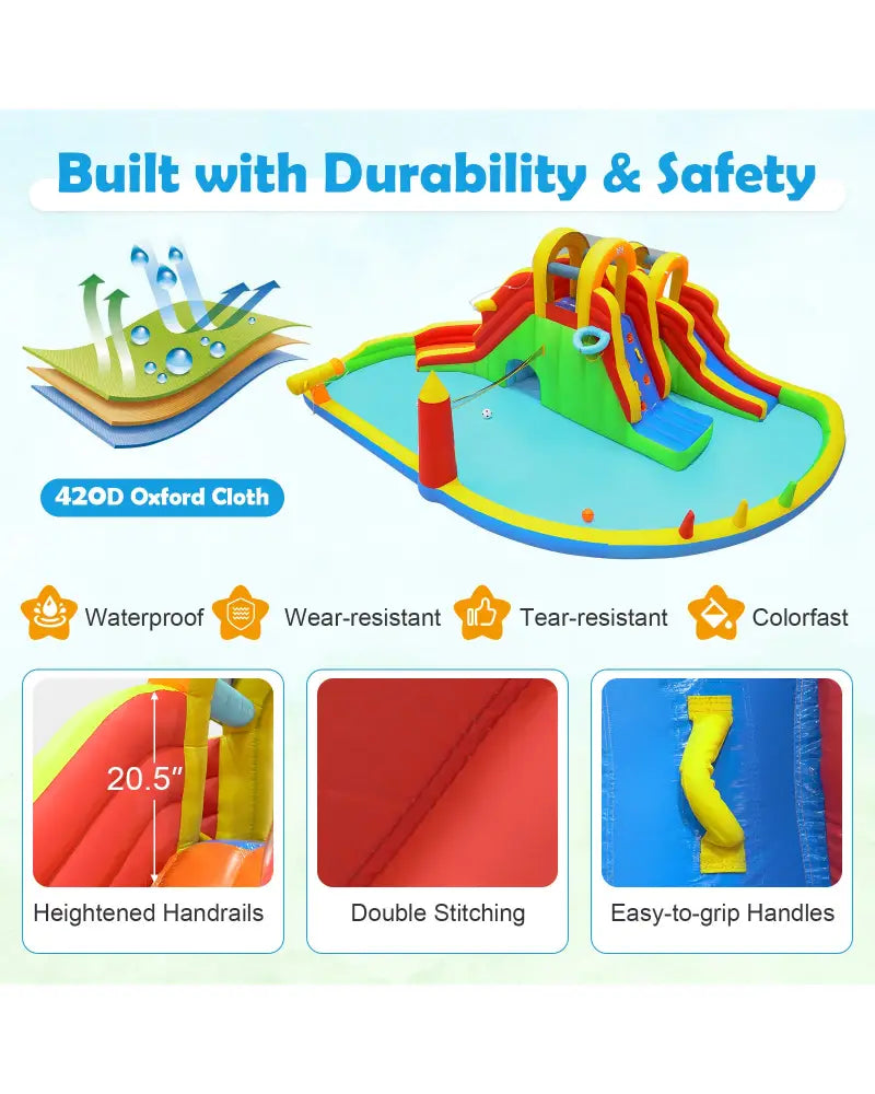 8-in-1 Giant Bounce House with 2 Long Slides for Yard Party with 780W Blower - Multicolor - Inflatable Water Slides