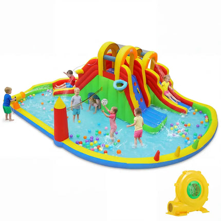 8-in-1 Giant Bounce House with 2 Long Slides for Yard Party with 780W Blower - Multicolor - Bounce House