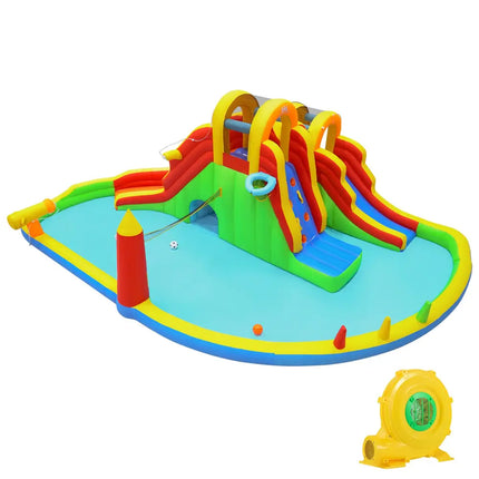 8-in-1 Giant Bounce House with 2 Long Slides for Yard Party with 780W Blower - Multicolor - Bounce House