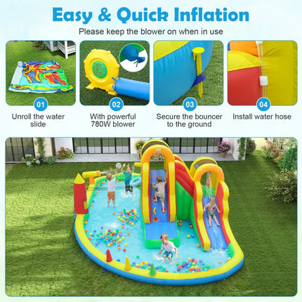 8-in-1 Giant Bounce House with 2 Long Slides for Yard Party with 780W Blower - Multicolor - Bounce House