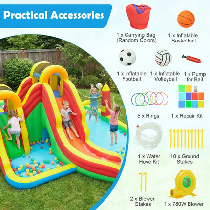 8-in-1 Giant Bounce House with 2 Long Slides for Yard Party with 780W Blower - Multicolor - Bounce House