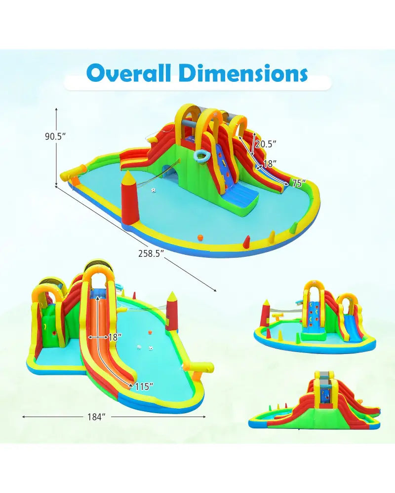8-in-1 Giant Bounce House with 2 Long Slides for Yard Party with 780W Blower - Multicolor - Inflatable Water Slides