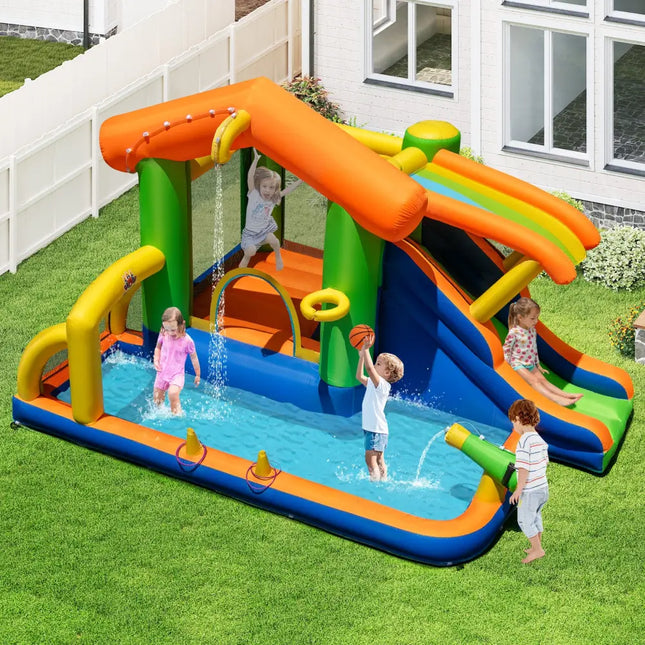 8-in-1 Inflatable Bounce House Water Park without Blower - Inflatable Water Slides