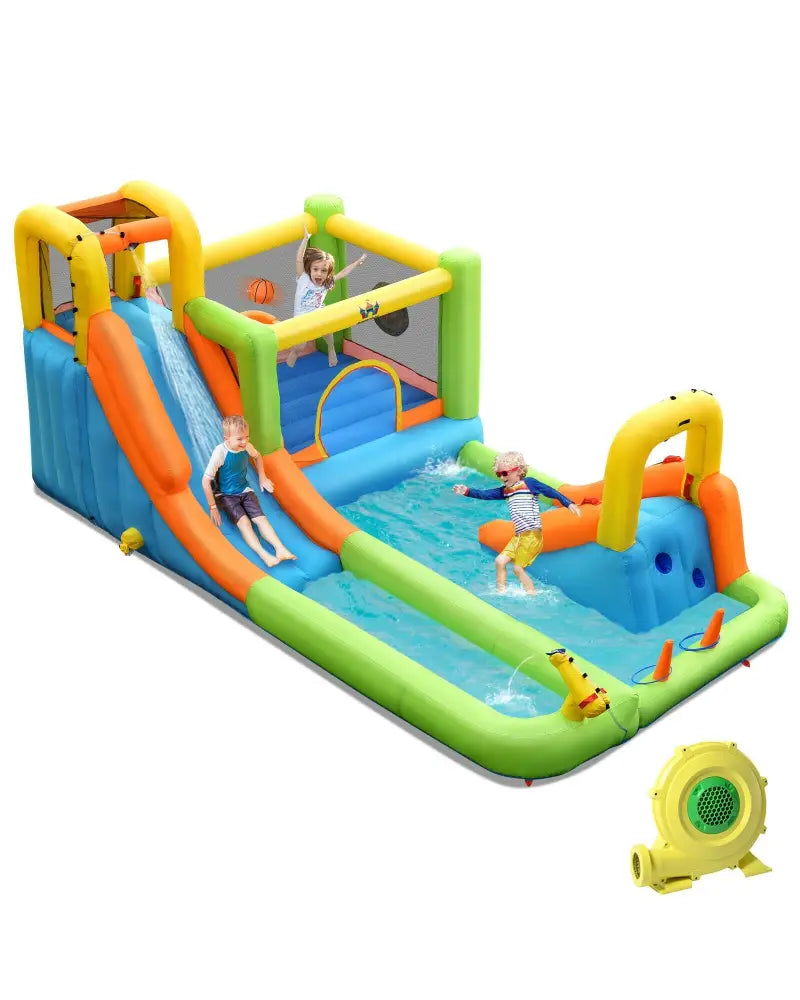 8-in-1 Inflatable Water Slide Bounce House with Splash Pool and 735W Blower - Inflatable Water Slides