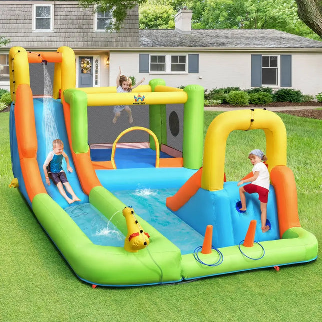 8-in-1 Inflatable Water Slide Bounce House with Splash Pool and 735W Blower - Inflatable Water Slides