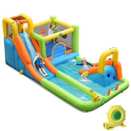 8-in-1 Inflatable Water Slide Bounce House with Splash Pool and 735W Blower - Inflatable Water Slides