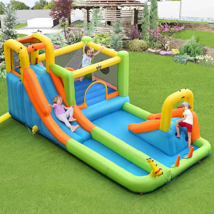 8-in-1 Inflatable Water Slide Bounce House with Splash Pool and 735W Blower - Inflatable Water Slides
