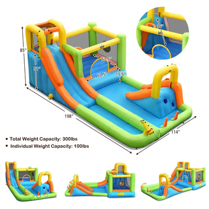 8-in-1 Inflatable Water Slide Bounce House with Splash Pool and 735W Blower - Inflatable Water Slides