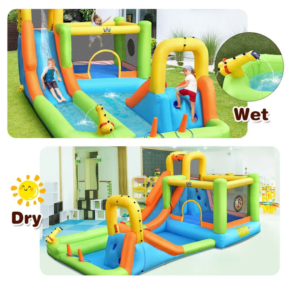 8-in-1 Inflatable Water Slide Bounce House with Splash Pool and 735W Blower - Inflatable Water Slides