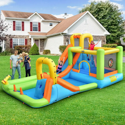 8-in-1 Inflatable Water Slide Bounce House with Splash Pool and 735W Blower - Inflatable Water Slides