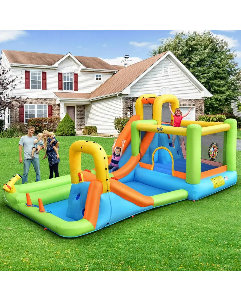 8-in-1 Inflatable Water Slide Bounce House with Splash Pool and 735W Blower - Inflatable Water Slides