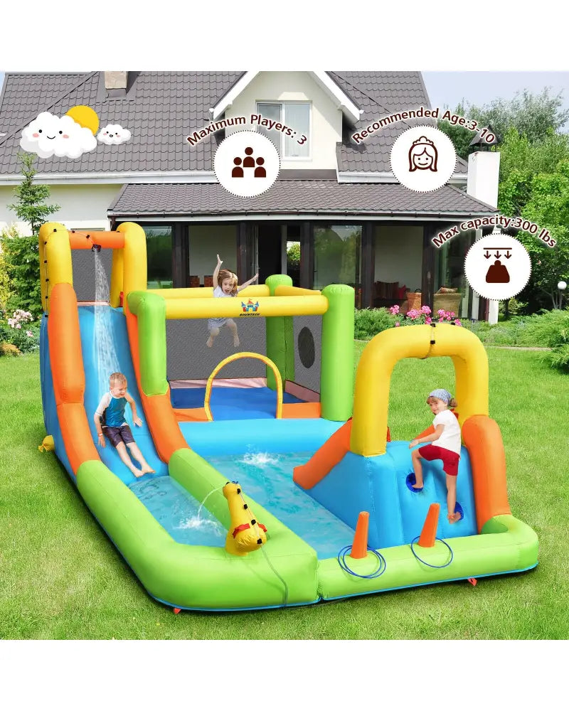 8-in-1 Inflatable Water Slide Bounce House with Splash Pool and 735W Blower - Inflatable Water Slides