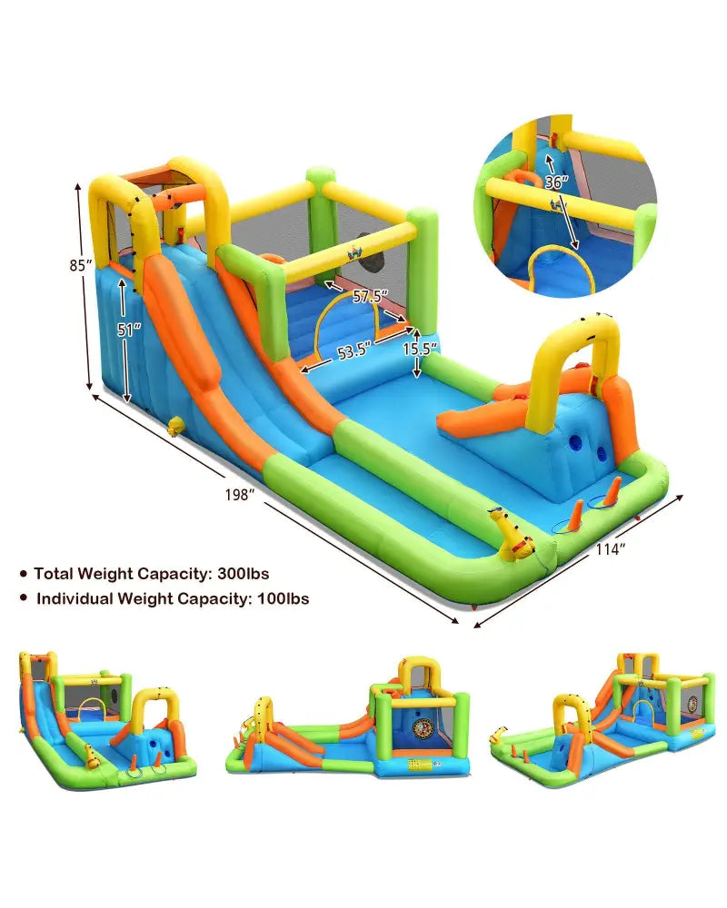 8-in-1 Inflatable Water Slide Bounce House with Splash Pool and 735W Blower - Inflatable Water Slides