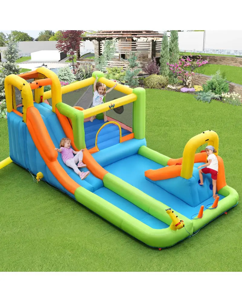 8-in-1 Inflatable Water Slide Bounce House with Splash Pool and 735W Blower - Inflatable Water Slides