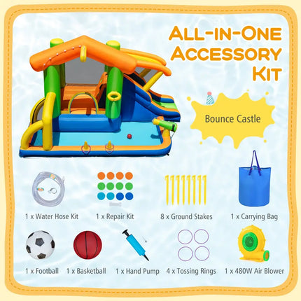 8-in-1 Jumping Castle with Slide and 480W Blower - Inflatable Water Slides