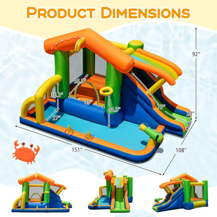 8-in-1 Jumping Castle with Slide and 480W Blower - Inflatable Water Slides