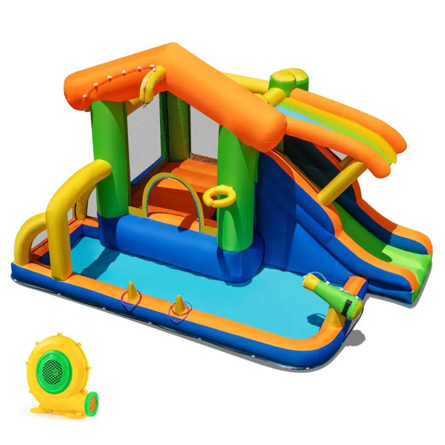 8-in-1 Jumping Castle with Slide and 480W Blower - Inflatable Water Slides