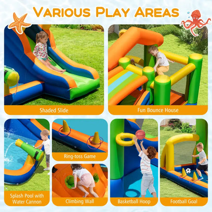 8-in-1 Jumping Castle with Slide and 520W Blower - Inflatable Water Slides