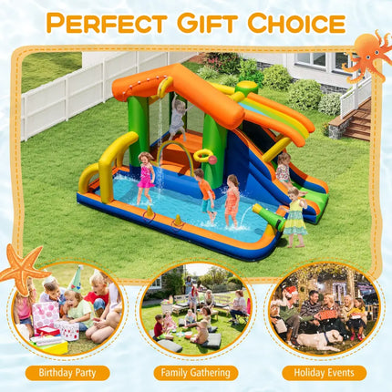 8-in-1 Jumping Castle with Slide and 520W Blower - Inflatable Water Slides