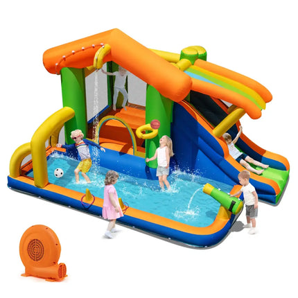 8-in-1 Jumping Castle with Slide and 520W Blower - Inflatable Water Slides