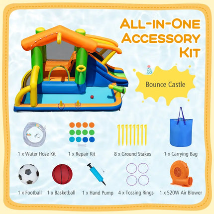8-in-1 Jumping Castle with Slide and 520W Blower - Inflatable Water Slides