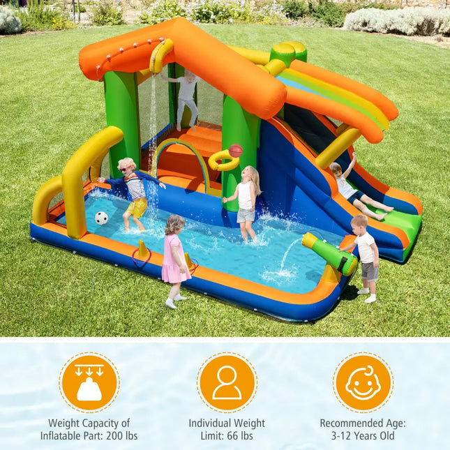 8-in-1 Jumping Castle with Slide and 520W Blower - Inflatable Water Slides