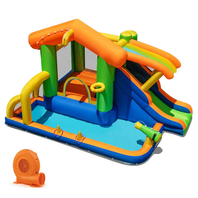 8-in-1 Jumping Castle with Slide and 520W Blower - Inflatable Water Slides