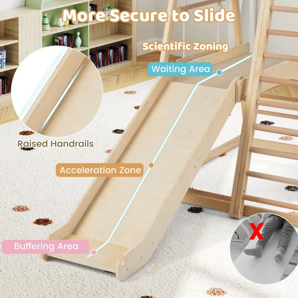 8-in-1 Jungle Gym Wooden Montessori Climber Playset with Slide and Monkey Bar for Kids 3-5 Years Old-Natural - Natural