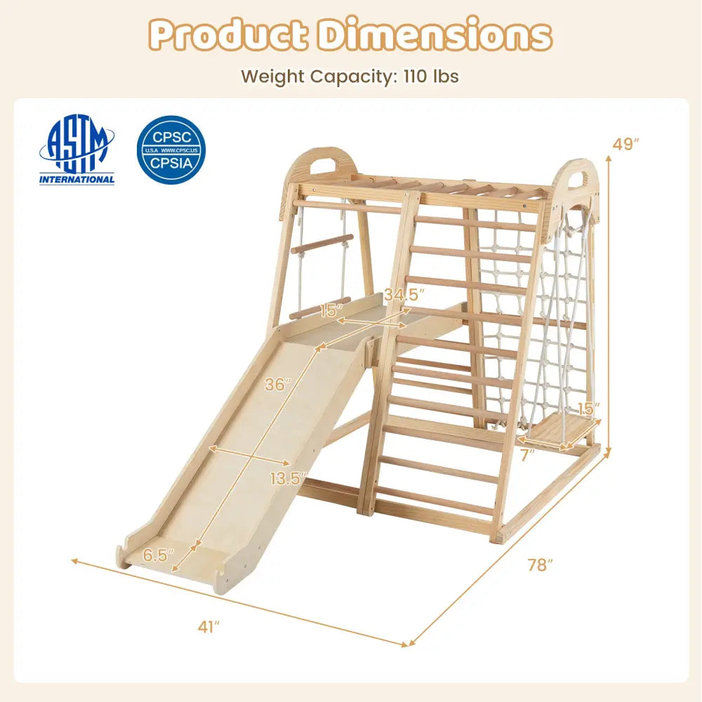 8-in-1 Jungle Gym Wooden Montessori Climber Playset with Slide and Monkey Bar for Kids 3-5 Years Old-Natural - Natural