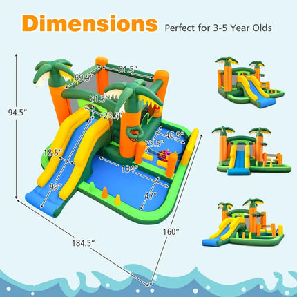 8-in-1 Tropical Inflatable Bounce Castle with 2 Ball Pits Slide and Tunnel Without Blower - Bounce House