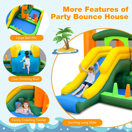 8-in-1 Tropical Inflatable Bounce Castle with 2 Ball Pits Slide and Tunnel Without Blower - Bounce House