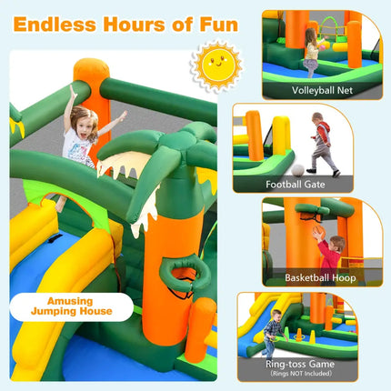 8-in-1 Tropical Inflatable Bounce Castle with 2 Ball Pits Slide and Tunnel Without Blower - Bounce House
