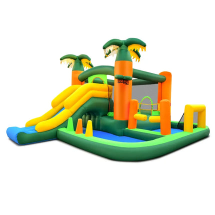 8-in-1 Tropical Inflatable Bounce Castle with 2 Ball Pits Slide and Tunnel Without Blower - Bounce House