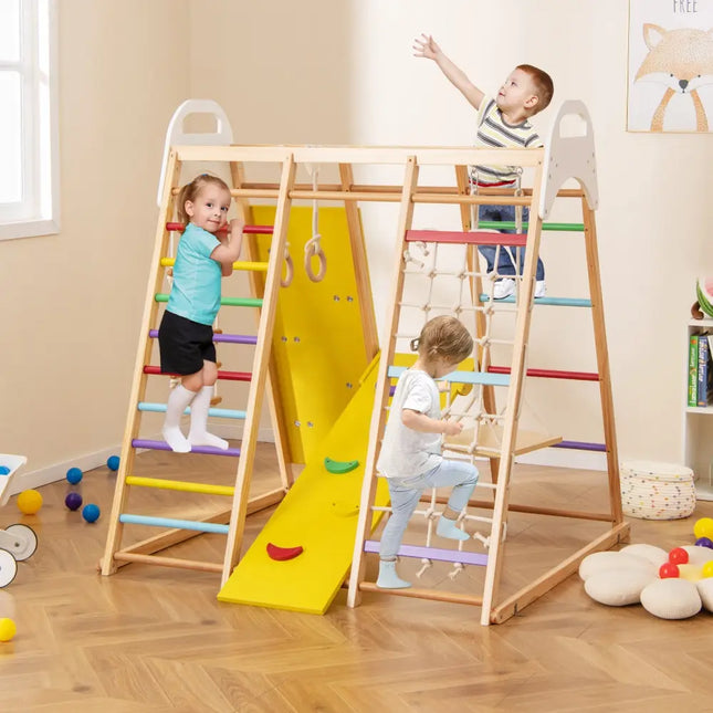 8-in-1 Wooden Jungle Gym Playset with Slide and Monkey Bars-Multicolor - Multicolor - Climbers & Slides