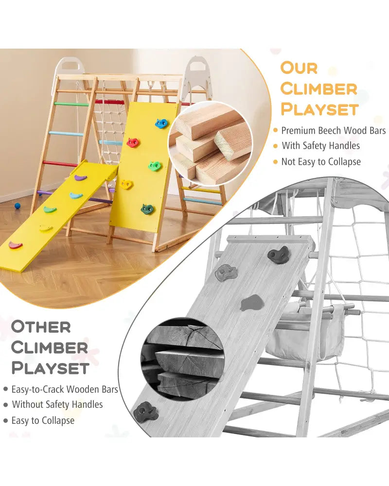 8-in-1 Wooden Jungle Gym Playset with Slide and Monkey Bars-Multicolor - Multicolor - Climbers & Slides