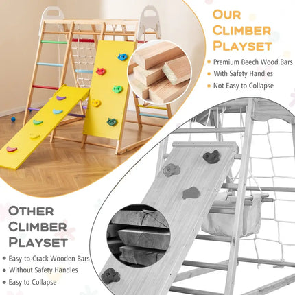 8-in-1 Wooden Jungle Gym Playset with Slide and Monkey Bars-Multicolor - Multicolor - Climbers & Slides