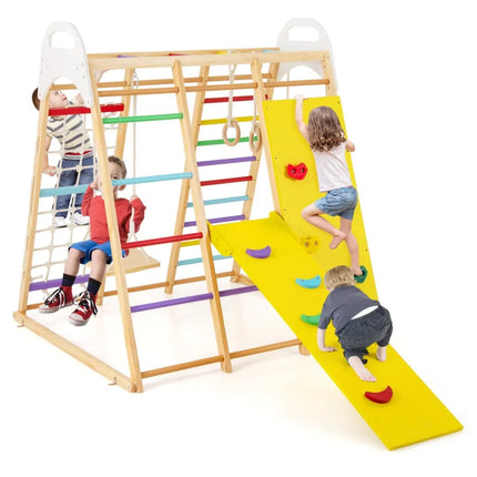 8-in-1 Wooden Jungle Gym Playset with Slide and Monkey Bars-Multicolor - Multicolor - Climbers & Slides