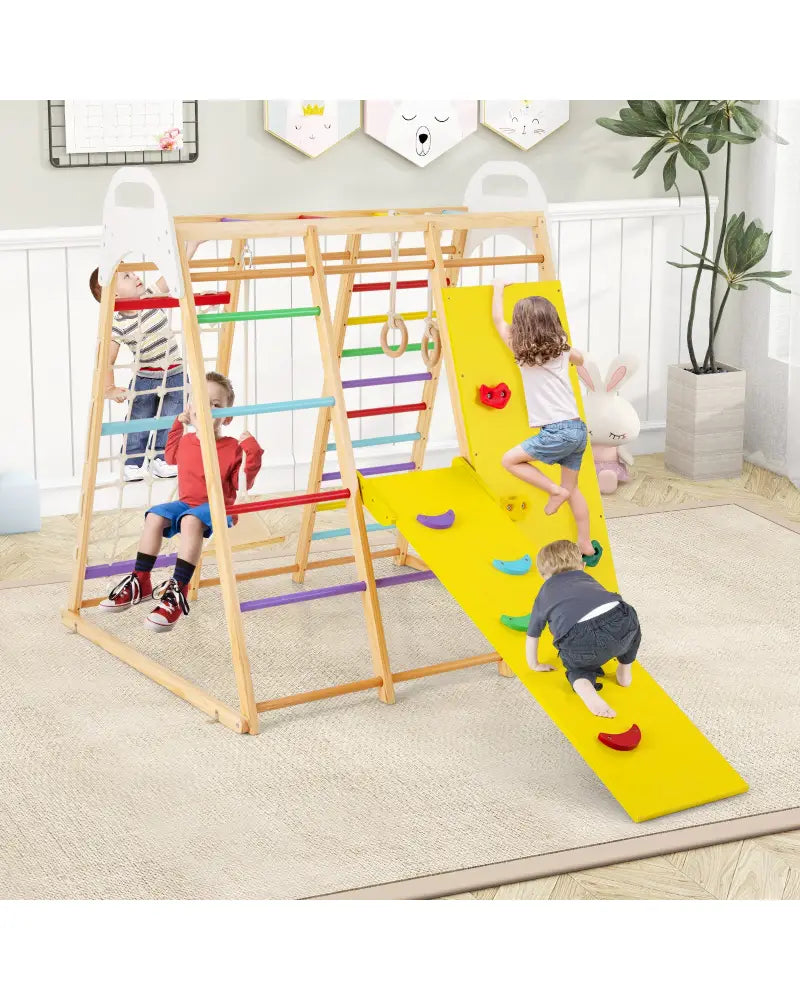 8-in-1 Wooden Jungle Gym Playset with Slide and Monkey Bars-Multicolor - Multicolor - Climbers & Slides