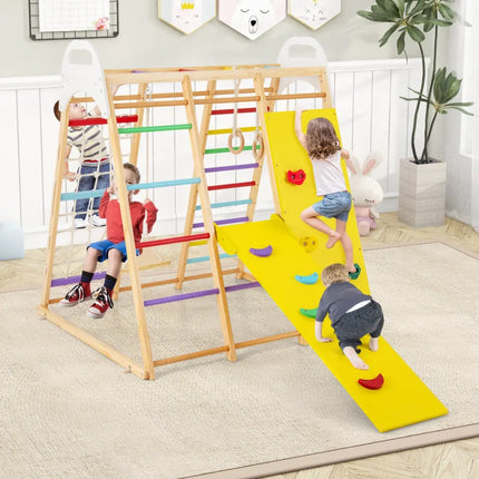 8-in-1 Wooden Jungle Gym Playset with Slide and Monkey Bars-Multicolor - Multicolor - Climbers & Slides