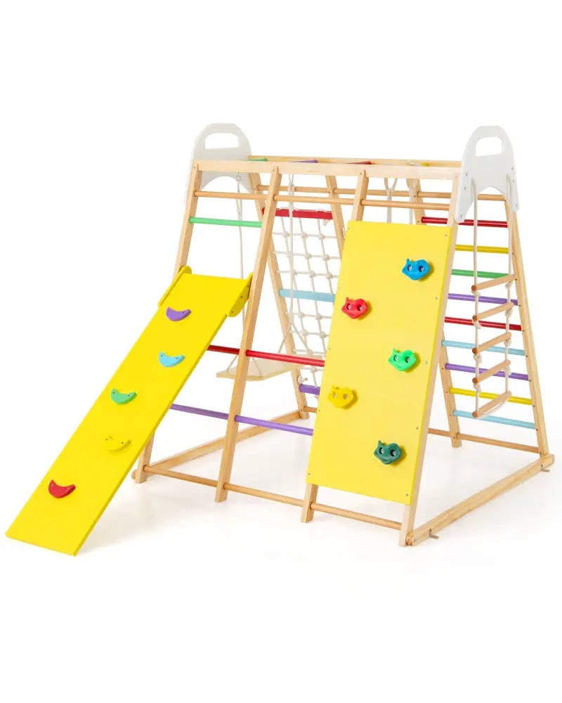 8-in-1 Wooden Jungle Gym Playset with Slide and Monkey Bars-Multicolor - Multicolor - Climbers & Slides