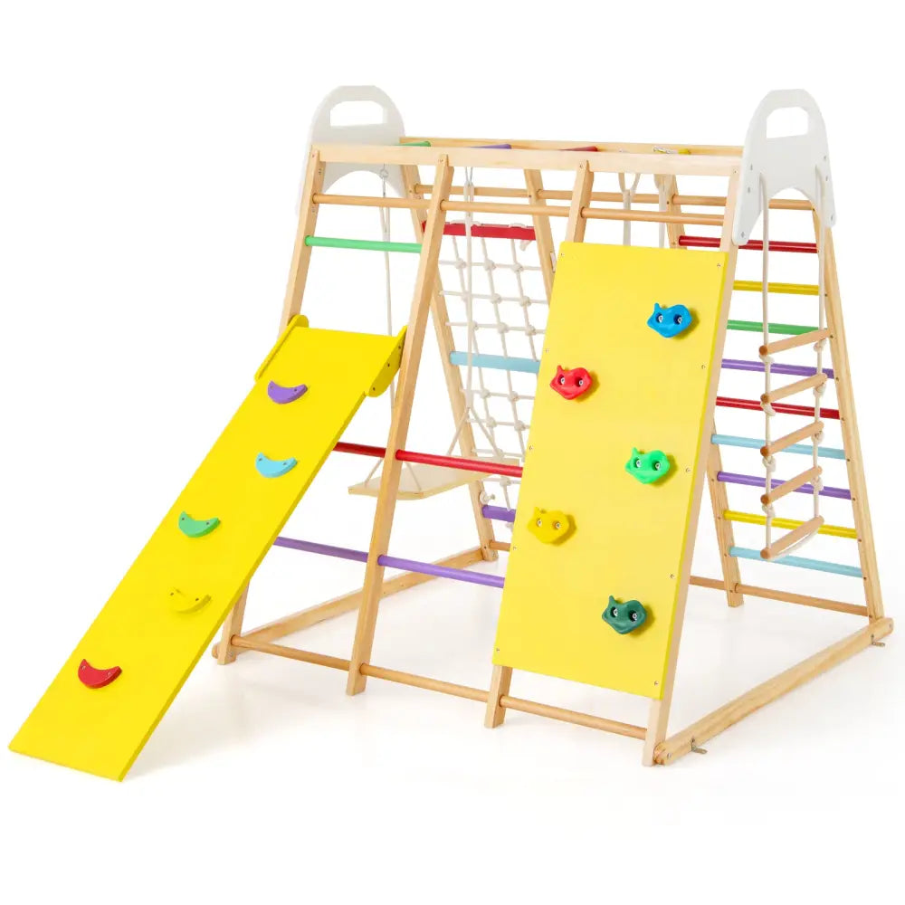 8-in-1 Wooden Jungle Gym Playset with Slide and Monkey Bars-Multicolor - Multicolor - Climbers & Slides