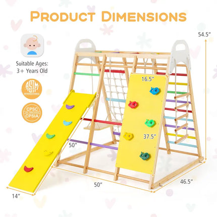 8-in-1 Wooden Jungle Gym Playset with Slide and Monkey Bars-Multicolor - Multicolor - Climbers & Slides