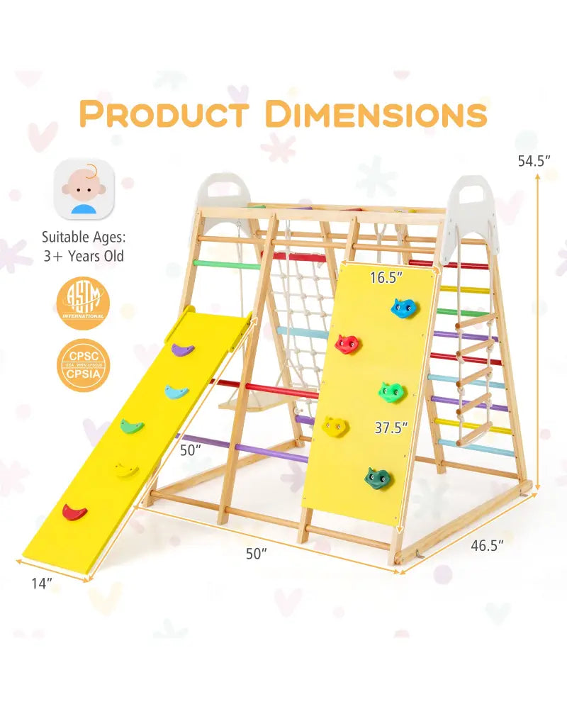 8-in-1 Wooden Jungle Gym Playset with Slide and Monkey Bars-Multicolor - Multicolor - Climbers & Slides