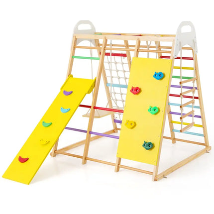 8-in-1 Wooden Jungle Gym Playset with Slide and Monkey Bars-Multicolor - Multicolor - Climbers & Slides