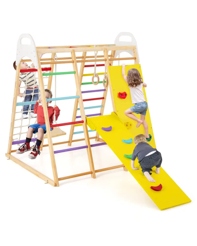 8-in-1 Wooden Jungle Gym Playset with Slide and Monkey Bars-Multicolor - Multicolor - Climbers & Slides