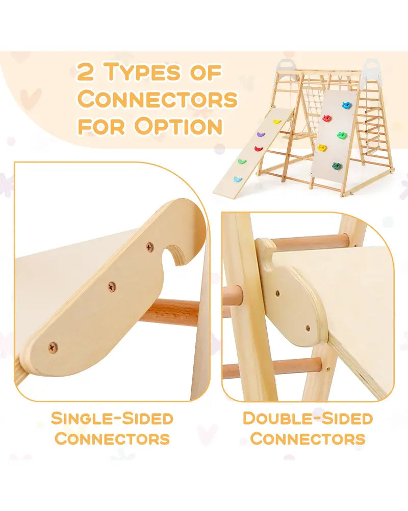 8-in-1 Wooden Jungle Gym Playset with Slide and Monkey Bars-Natural - Natural - Climbers & Slides