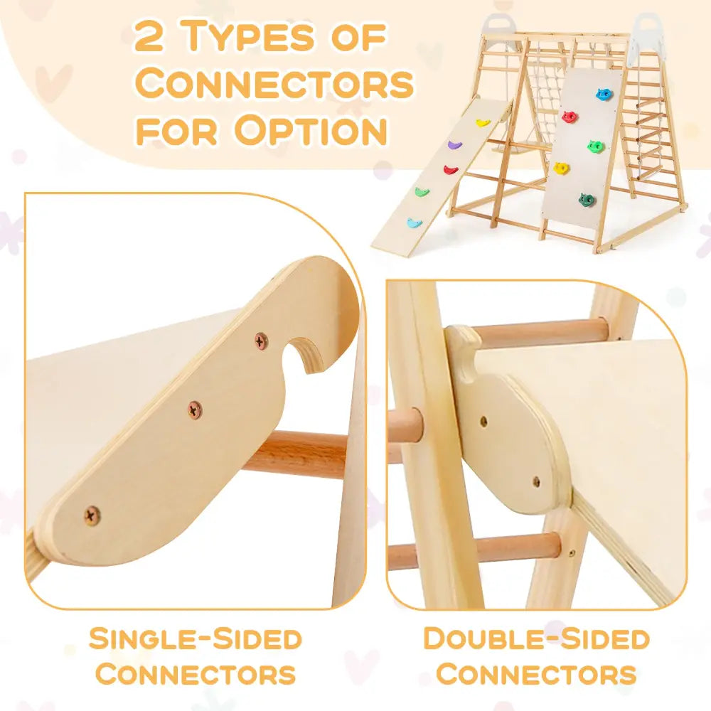 8-in-1 Wooden Jungle Gym Playset with Slide and Monkey Bars-Natural - Natural - Climbers & Slides