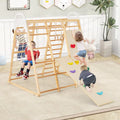 8-in-1 Wooden Jungle Gym Playset with Slide and Monkey Bars-Natural - Natural - Climbers & Slides