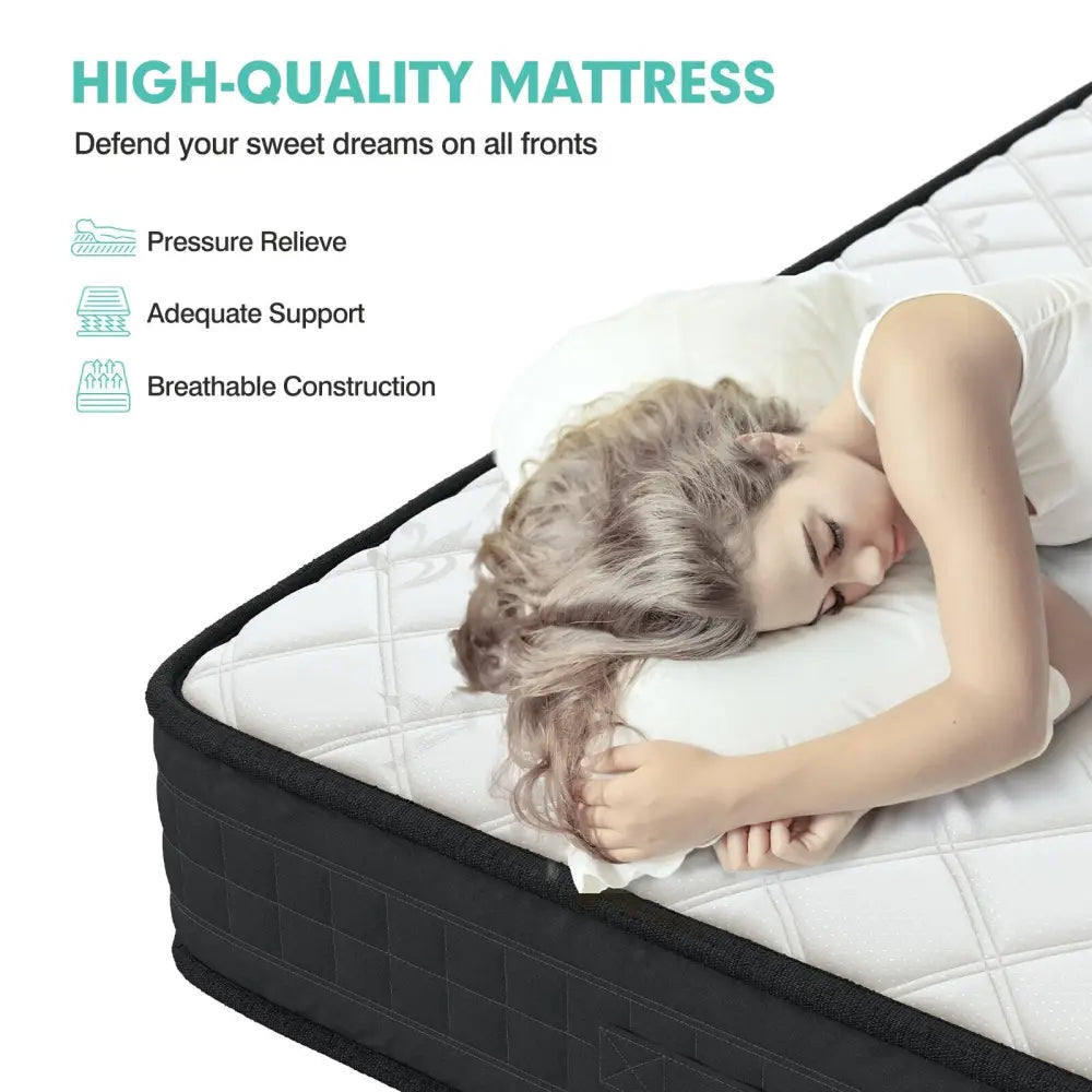 8 Inch Breathable Memory Foam Bed Mattress Medium Firm for Pressure Relieve-Queen Size - White - Mattresses