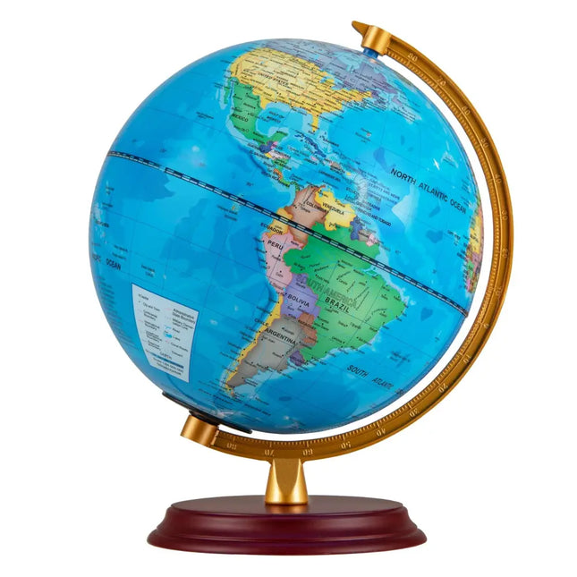8 Inch Illuminated World Globe Night Light up Globe Lamp with Wooden Stand and HD Map-Blue - Blue - Learning Toys